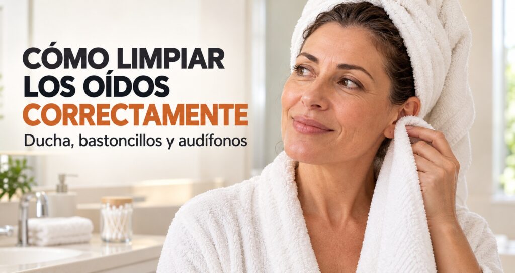 Mujer limpiandose los oidos