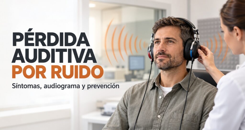 Paciente realizando una audiometría para detectar una posible pérdida auditiva causada por el ruido